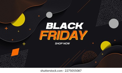 black friday sale banner, poster for shopping promotion, template modern memphis banner background design, for web page,  blog, cover, ad, greeting card.