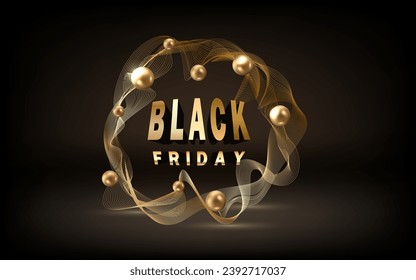 Black Friday Sale. Banner, poster, logo golden color on dark background.