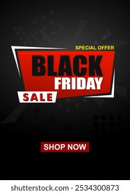 Venta del Black Friday. Anuncio del Viernes Negro, cartel, fondo negro. Ilustración de diseño de Anuncio de venta de Black Friday. Oferta de ventas Vector de diseño de Anuncio