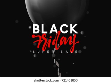 Black Friday sale, banner, poster advert. Card offert promotion design. Background lights bokeh and black air balloon