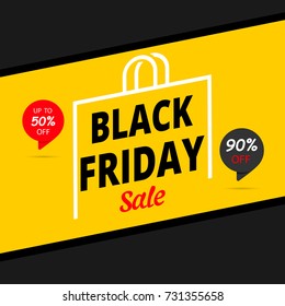 Black Friday Sale banner or poster. 90% OFF. 50%OFF. Vector illustration