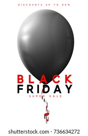 Black Friday sale, banner, poster advert. Card offert promotion design. Background black air balloon