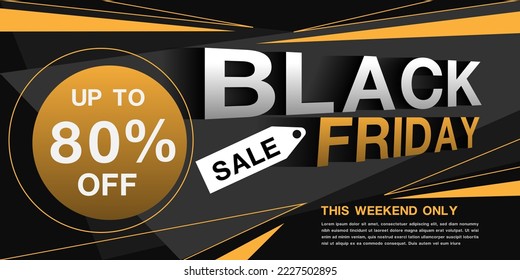 Black Friday sale banner promotion yellow black white geometric on grey layout design modern futuristic vector illustration.