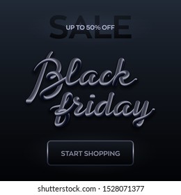 Black Friday Sale Banner. Realistic 3d lettering. Black Friday sale inscription label. Promotional marketing discount event. Design element for sale banners, posters, cards. Vector illustration.