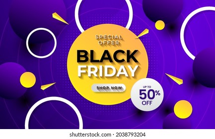 Black Friday Sale banner. Realistic circle colorful background. Template for promotion, advertising, web, poster. Vector illustration.