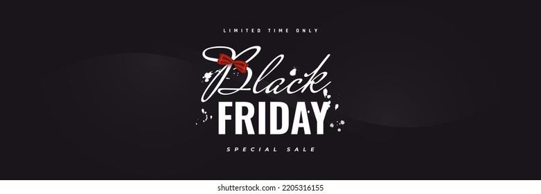 Black Friday Sale Banner with Realistic Red Ribbon on Black Background. Advertising and Promotion Banner Design for Black Friday Campaign