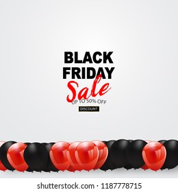 Black friday sale banner, Black and red Balloons Background. Vector illustration