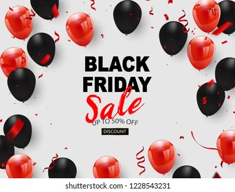 Black friday sale banner, Black and red Balloons Background. Vector illustration