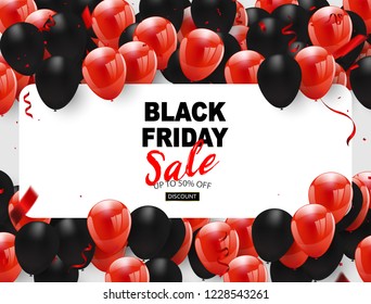 Black friday sale banner, Black and red Balloons Background. Vector illustration