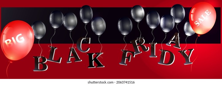 Black friday sale banner red with balloons