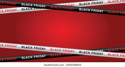 Black Friday sale banner with red and black crossed ribbons and tapes on a red background. Sale, Offer, Graphic elements. Vector illustration