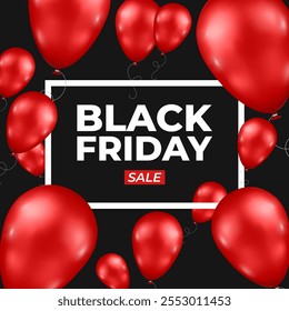 Black Friday Sale banner with red balloons