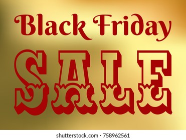 Black Friday Sale banner, red and gold vector promotional illustration