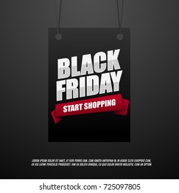Black Friday sale banner with ribbon start shopping.