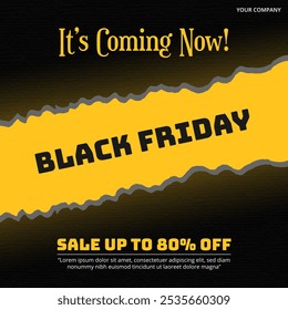 Black Friday Sale banner with ripped black paper and yellow light