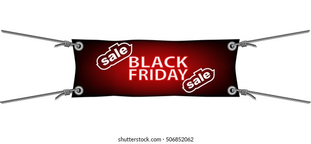 Black Friday sale banner with ropes attached to each corner,, vector illustration