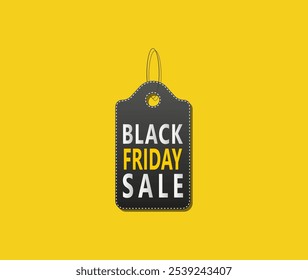 Anuncio de rebajas del Black Friday. Venta, cartel del descuento con la etiqueta del Precio aislada en el fondo amarillo. Diseño del Vector