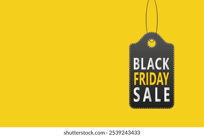 Anuncio de rebajas del Black Friday. Venta, cartel del descuento con la etiqueta del Precio aislada en el fondo amarillo. Diseño del Vector	