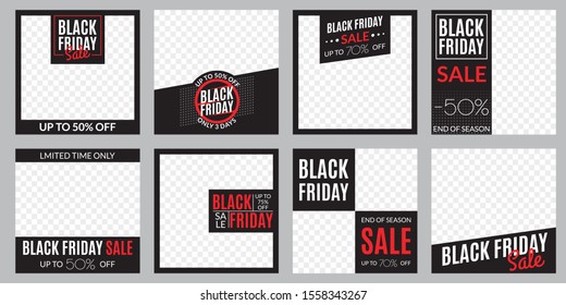 Black Friday sale banner set. Social media post or web ads design template. Price off discount background. Vector illustration.