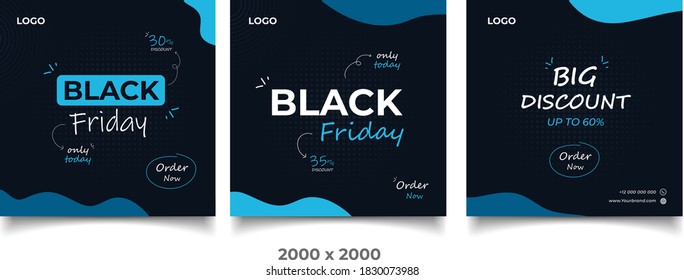  Black Friday sale banner set. Social media post or web ads design template.