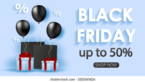 Black friday sale banner with shiny balloons