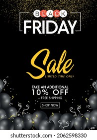 black Friday sale banner shiny grey balloons 
icons