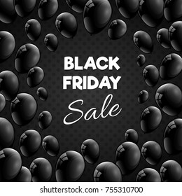 Black Friday Sale banner - shiny advertisement with balloons. Vector.