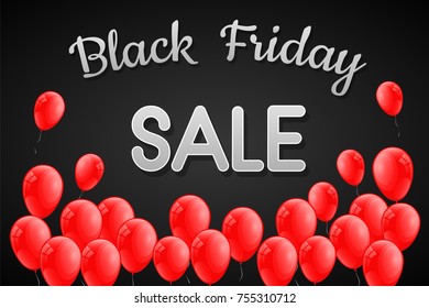 Black Friday Sale banner - shiny advertisement with balloons. Vector.