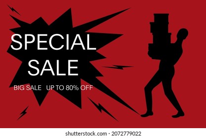 Black friday sale banner with shopper silhouette design. Flat Art Vector Illustration