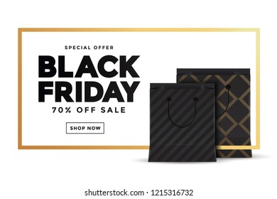 Black Friday sale banner and shopping bags. Social media template for website and mobile website development, email and newsletter design, marketing material. Vector Illustration