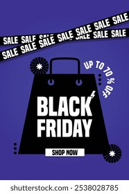 Black Friday Sale Banner with shopping bag. Sale poster, banner design with shop now button. 