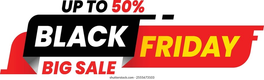 Black friday sale banner showcasing incredible discounts of up to fifty percent off, celebrating the biggest shopping day of the year with vibrant colors and enticing offers