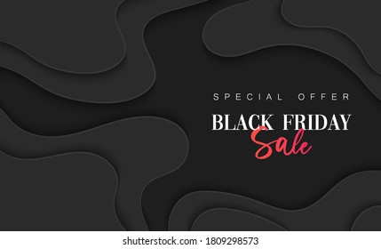 Black Friday sale banner. Social media vector illustration template for website development, email and newsletter design, marketing material in paper cut style.