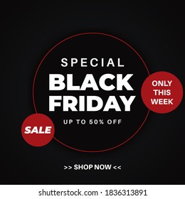 Black friday sale banner for social media post template. circle style with shadow. good for discount web or social media promotion. vector illustration