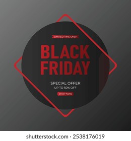 Anuncio de rebajas del Black Friday. Diseño de oferta de descuento especial. Diseño de Anuncio de festival de descuento de Producto. Ilustración vectorial plana.