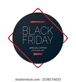 Anuncio de rebajas del Black Friday. Diseño de oferta de descuento especial. Diseño de Anuncio de festival de descuento de Producto. Ilustración vectorial plana.