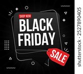 Black Friday Sale Banner, Speech Bubble Exclusive Limited Time Offer Web Banner, Shop Now Button. Black Friday Sale Design. Typography Banner For Black Friday. Modern Minimal Abstract Background.