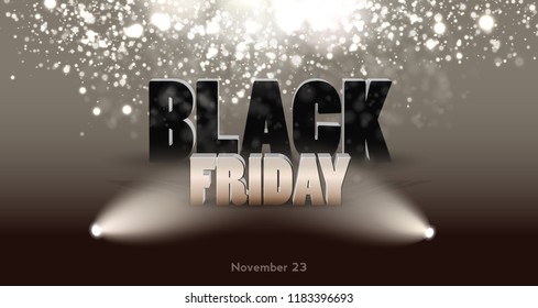 Black Friday Sale Banner With Spotlight, Discount Background. Vector illustration.