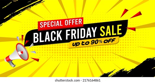 Black friday sale banner striped on yellow background, Vector illustration.