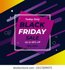 Black Friday Sale banner in stylish background With Discount Up to 65% off. Today Only. Buy Now. Vector illustration.