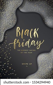 Black Friday sale banner template. Black and gold elegant and luxury style. Stories, card, flyer concept design, social media vector illustration for website and mobile, email and newsletter marketing