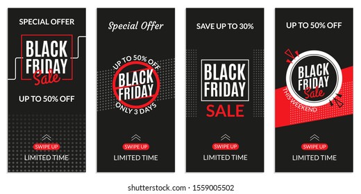 Black Friday sale banner template for Social media stories. Price off discount background for mobile phone. Vector illustration.