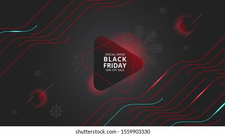 Black friday sale banner template technology design with light circuit board illustration winter vector. modern minimalist digital data concept for internet marketing or digital marketing. EPS 10