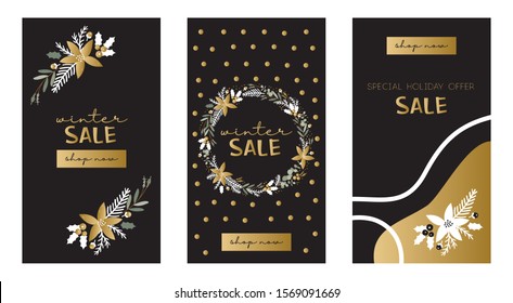 Black Friday sale banner template. Black and gold elegant and luxury style. Stories, card, flyer concept design, social media vector illustration for website and mobile, email and newsletter marketing