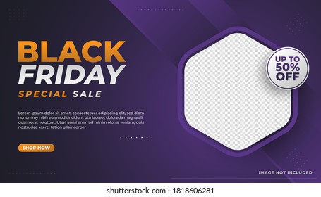 Black Friday sale banner template with dark background and abstract concept