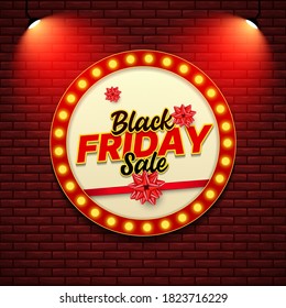 Black Friday Sale banner template with billboard style on red wall brick background. Vector background for poster, banners, flyers, card,advertising brochure