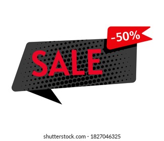 Black Friday sale banner template. Retro design element dialog cloud, halftone dot background. Promo, marketing holiday shopping. Advertising sign banner promotion. Isolated vector illustration