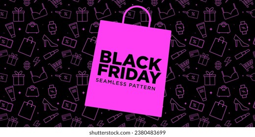 Black friday sale banner template for female category product with seamless pattern as background