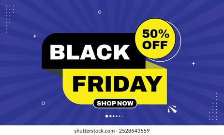 Black Friday Sale Banner Template Up to 50% Off Shop Now with Red, Black, White, Yellow, Purple Gradient Backgrounds and Stylish Element Shapes for Eye-Catching Designs Perfect for Your Next Sale