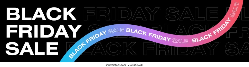 Plantilla de Anuncio Black Friday Sale. Diseño moderno del Vector para el Anuncio del viernes negro, cartel, muestra, anuncio. Diseño de Black Friday con cinta y tipografía de Black Friday